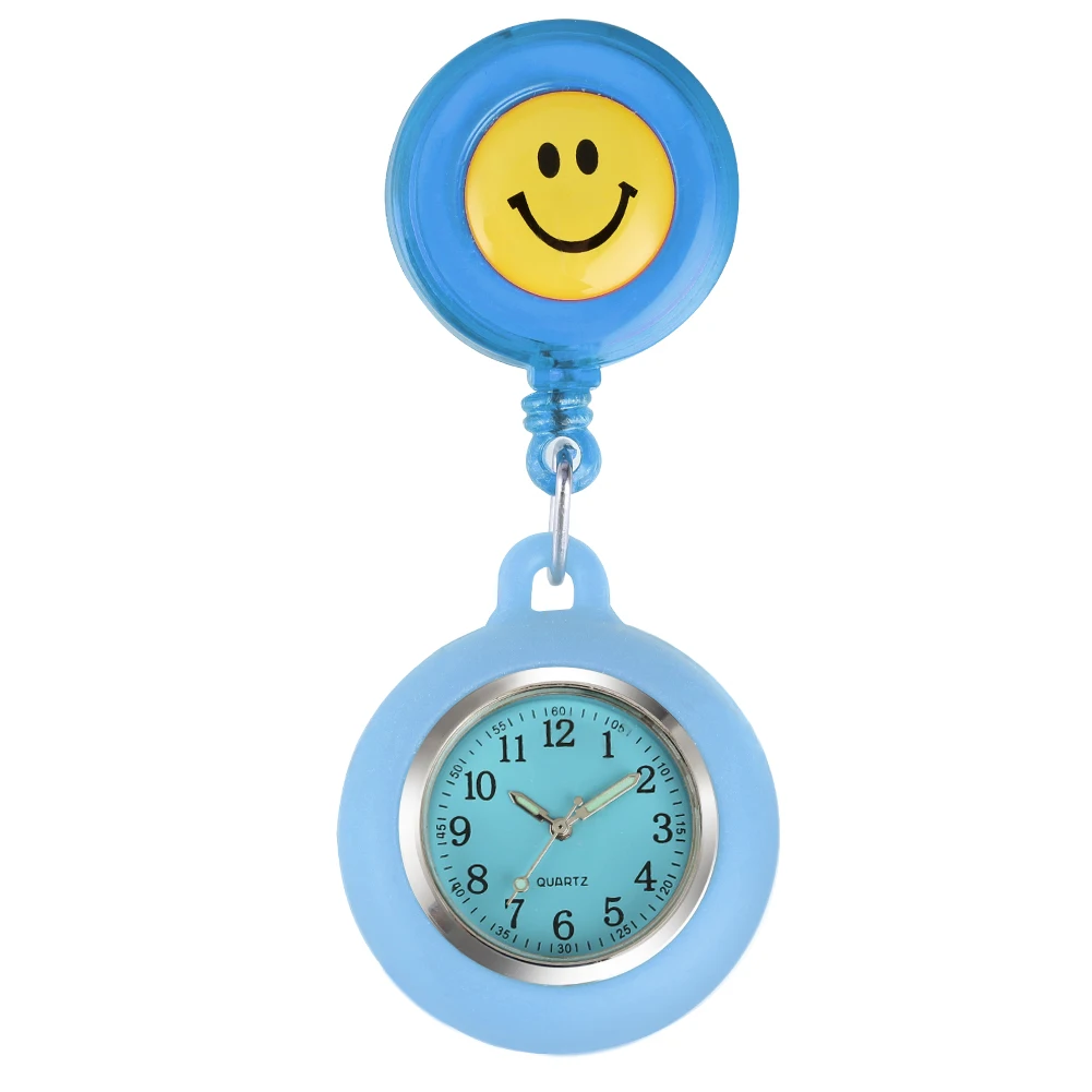 Sky Blue Классические карманные часы с силиконовым покрытием для медсестры доктера, милые карманные часы с желтым улыбающимся узором, практичные светящиеся Подвесные часы - Цвет: Sky Blue