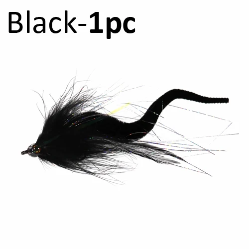 Black 1pcs ICERIO 1 шт. Мангум Дракон хвосты стример соленой воды мухи бас Щука мускус рыболовные приманки - Цвет: Black 1pcs