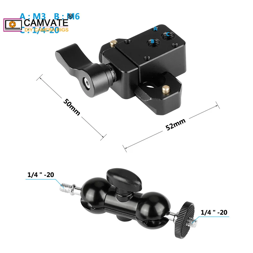 CAMVATE 360 ° Мини шаровая Головка & SWAT рельсовый зажим НАТО безопасная рельсовая