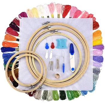 

Diy Embroidery Flower Handwork Needlework For Beginner Cross Stitch Kit Ribbon Painting Embroidery Hoop 50 Color Threads