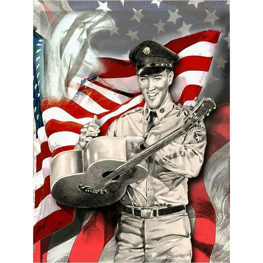 Алмазная живопись Elvis армейская униформа портрет флаг США 5d полная