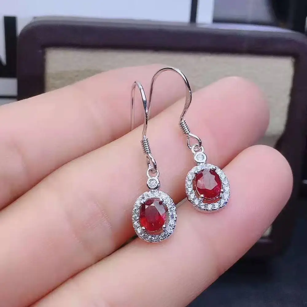 earring Натуральный рубин S925 серьги Кольца Подвески ожерелье набор модный тренд ювелирные изделия для женщин - Цвет камня: earring