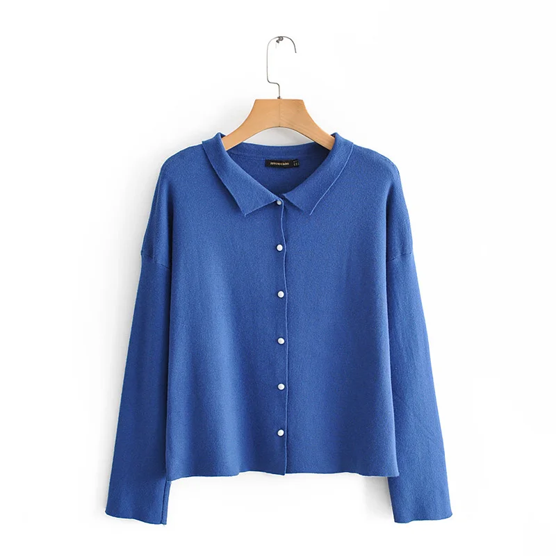 

Autumn Knitting Blue Cardigans Women Basic Slim Sweater Coat Fashion Women Spring Solid Simple Long Sleeve Loose Tops Female