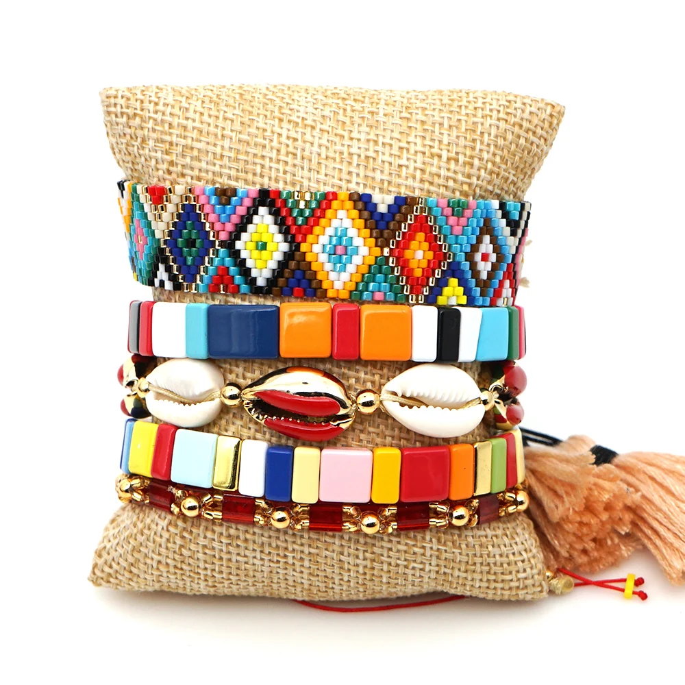 Go2boho MIYUKI сглаза браслет богемный эмаль плитка браслеты Pulseras Mujer Moda бохо шик Радуга ювелирные изделия для женщин кисточкой