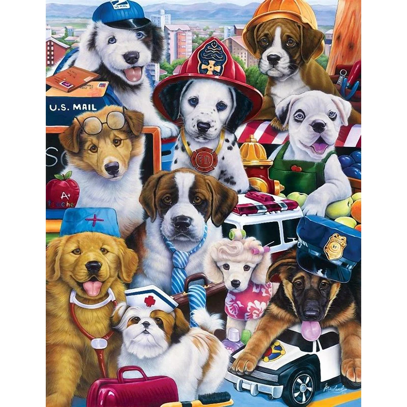 DIY Painting By Numbers Dogs Occupation Oil Coloring By Numbers Animals