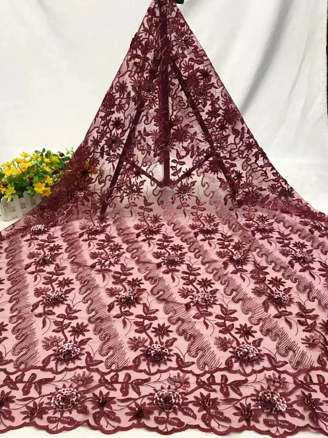 

Африканская кружевная ткань, блестки, цветы, тюль, вышивка, рукоделие, дизайн шитья, вечернее свадебное платье, 5 ярдов, обрезка, оптовая продажа