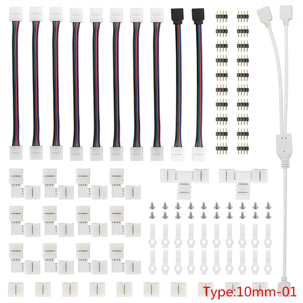 Комплект соединителей светодиодной ленты для 5050 10 мм 4 pin, включает в себя 8 типов аксессуаров для светодиодной ленты без пайки, предоставляет Большинство деталей для DIY