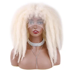 Synthetic Wig Lace Front Afro Kinky Marley Twist Hair Wig Lace Front Bolonde Ombre Fluffy Afro Twist Hair Wig For Black Women