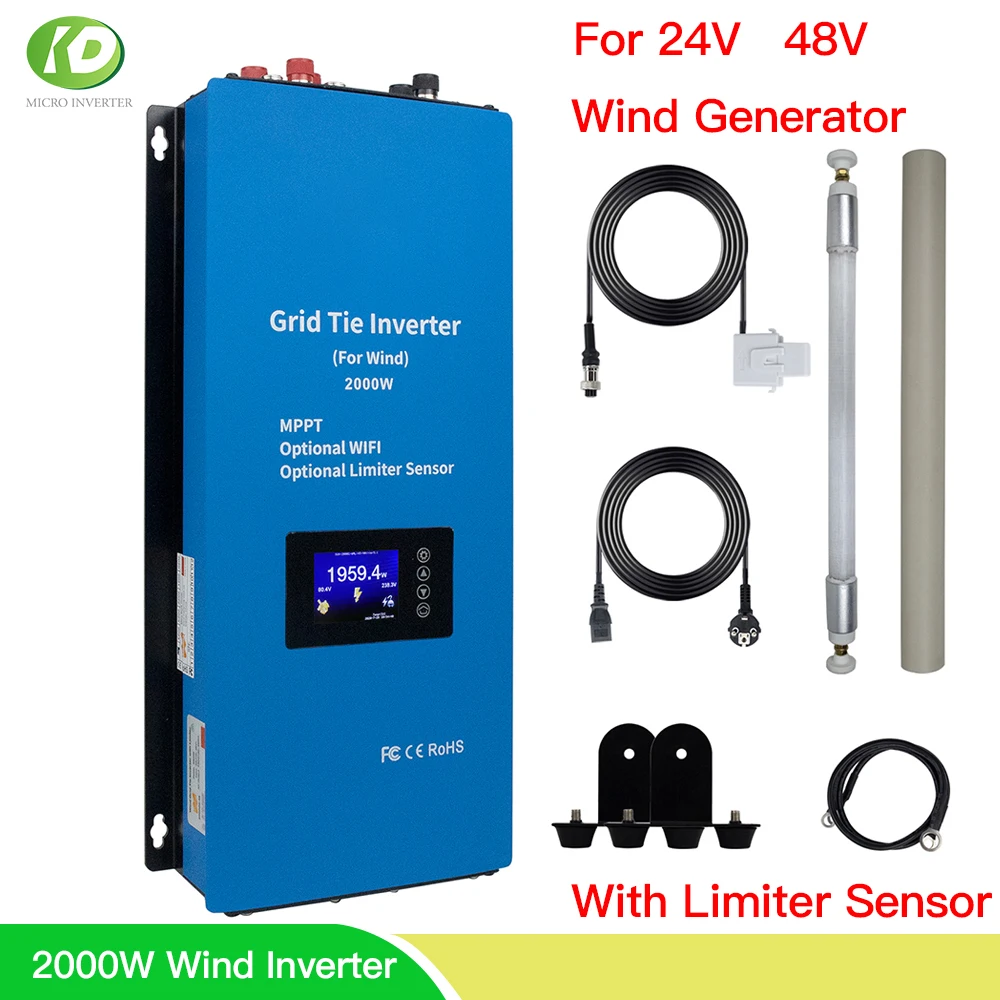 MPPT 2000W 1000W Wind Power On Grid Tie Inverter With Limiter Sensor Pure Sine Wave Inversor For