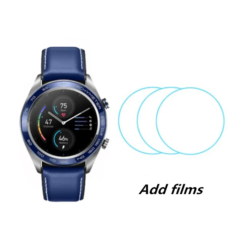 Huawei Honor Watch Волшебные Смарт-часы NFC GPS трекер сердечного ритма трекер сна рабочий 7 дней напоминание о сообщениях 5ATM водонепроницаемый - Цвет: Blue add film