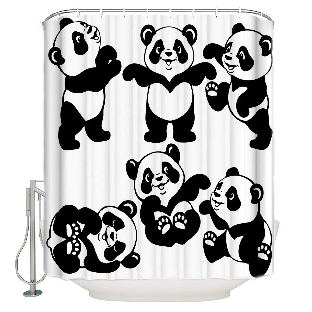 

Bathroom Shower Curtains Cartoon Panda Animal Black and White Waterproof Polyester Fabric Bath Curtain Set with Hooks 66"x72"