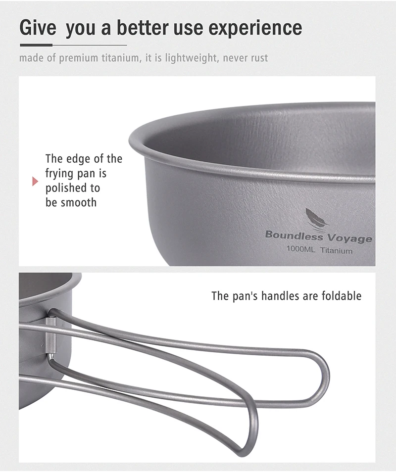 Boundless Voyage Camping Pfanne Antihaft-Bratpfanne Schüssel Titan Kochgeschirr Grill mit Deckel & Klapp griff Outdoor-Ausrüstung – Detail 4
