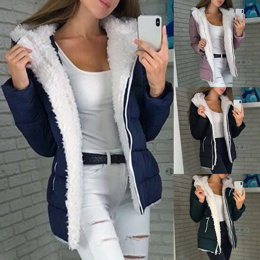 Женские зимние Утепленные Пальто с длинным рукавом, флисовые парки, модная теплая верхняя одежда размера плюс, одноцветная куртка с капюшоном, уличная одежда