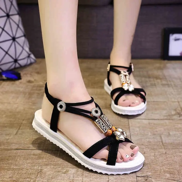 Sandali Donna Casual Peep-Toe Scarpe Con Fibbia Piatta Sandali Estivi Romani Sommer Schuhe Damen Sandalias Mujer 2019