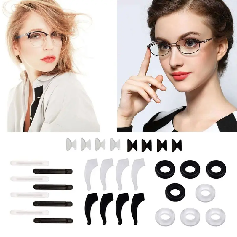 Glasses Ear Hook Silicone Glasses Ear Hook 12 Pair Glasses Nose Pads Glasses Ear Pads Eyewear Sleeve Retainer for Sunglasses and Glasses 