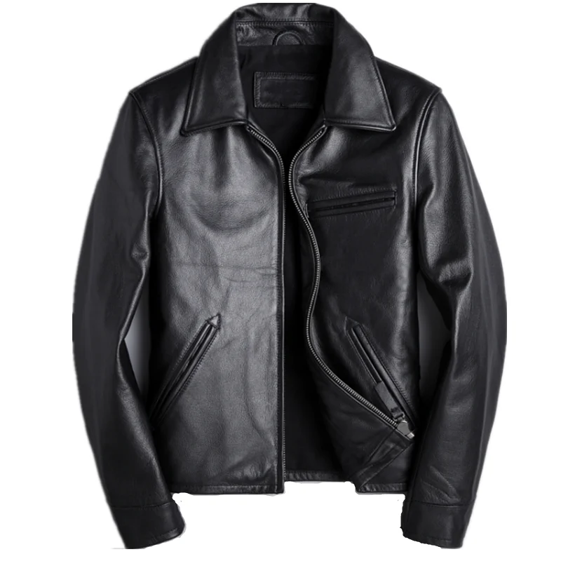 

2020 Black Men Smart Casual Leather Jacket Large Size XXXXL Genuine Cowhide Russian Autumn Slim Fit Natural Leather Coat