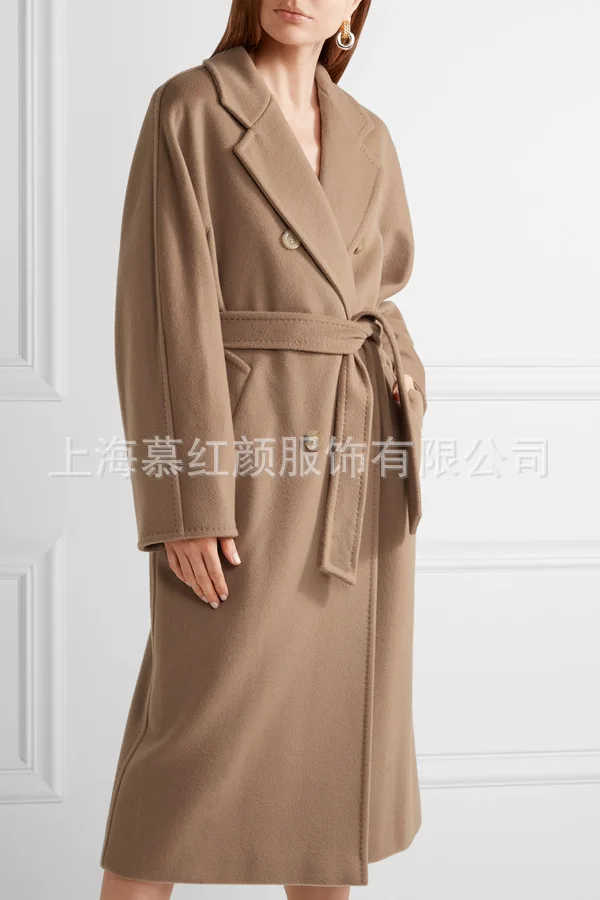 Двубортное Элегантное длинное шерстяное пальто однотонное тонкое шерстяное пальто и куртка винтажное длинное женское пальто осень-зима