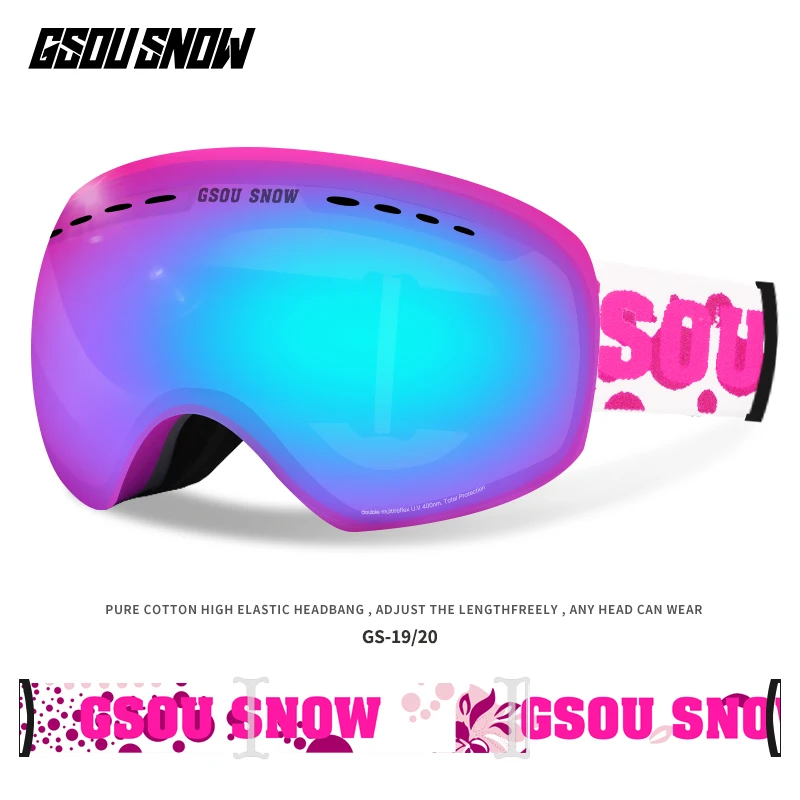 GSOU SNOW Ski Goggles Double Layers UV400 Anti-fog Big Ski Glasses Men Women Snowboarding Skiing Goggles With Packet - Цвет: 004