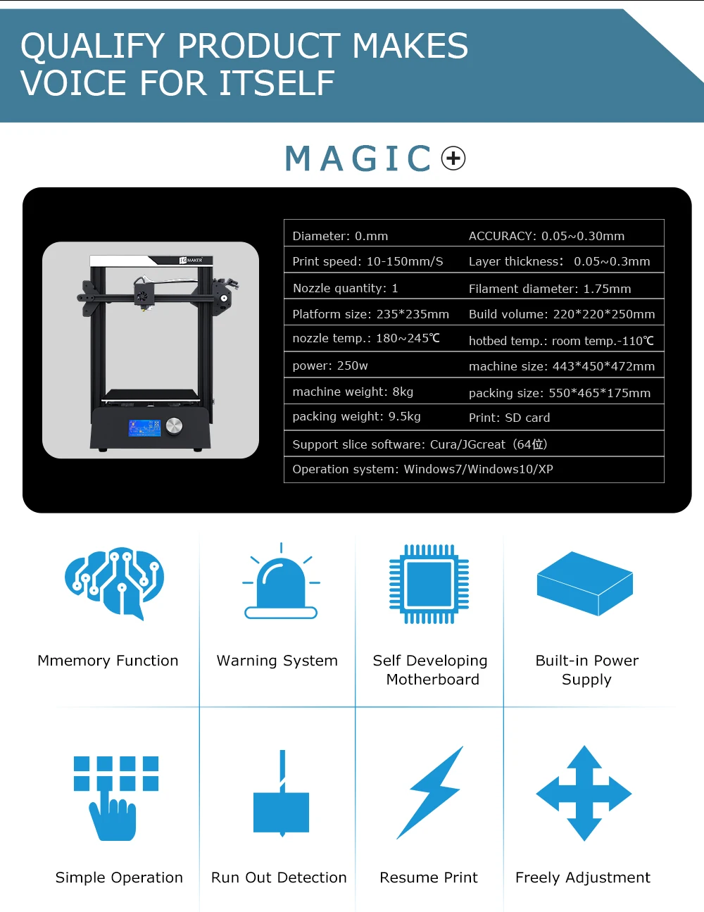 JGMaker магический 3d принтер FDM i3 Diy комплект для самостоятельной сборки с отключением питания печатная нить для обнаружения высокой точности Impresora 3d