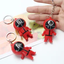 Mini porte clé avec masque, personnages de jeu de calmar 3D, petit Triangle rond carré, Mini lampe pour femmes hommes enfants, porte clés jouet cadeaux