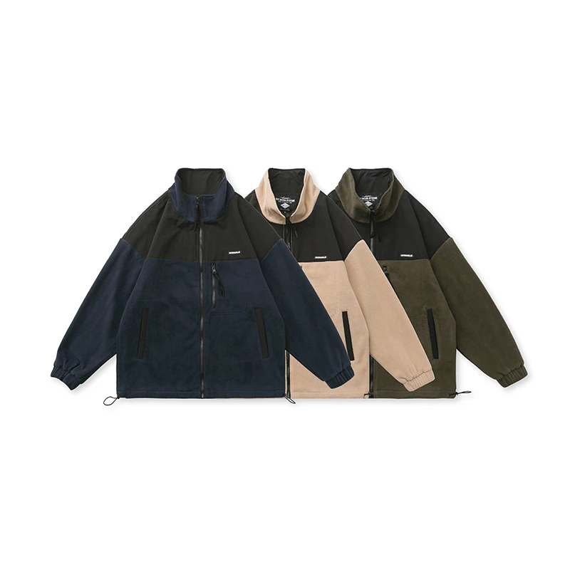 

Men's winter new contrast color patchwork stand-collar polar fleece jacket