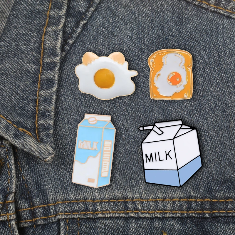 Идеальный Завтрак эмалированная булавка мультфильм тост хлеб молоко для яиц для омлета броши значки джинсовая рубашка пальто нагрудные булавки подарки для друзей