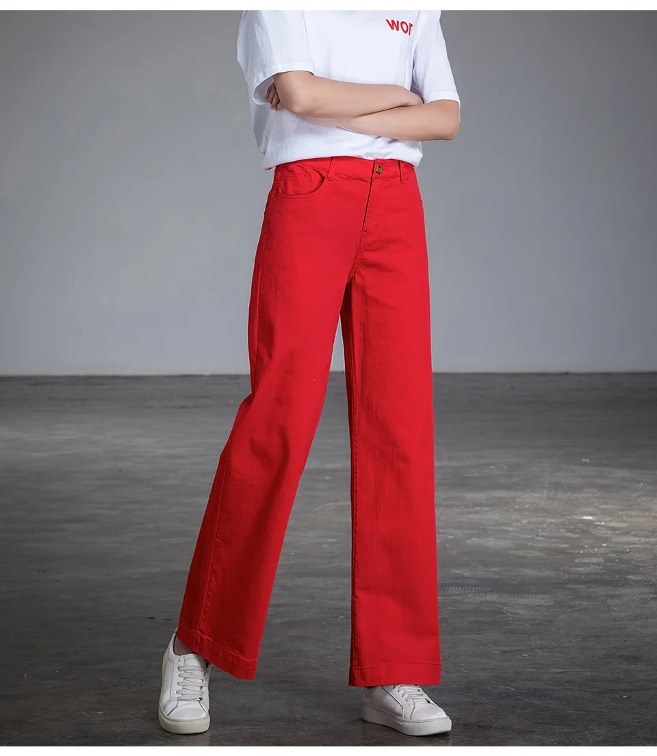 Женские широкие красные джинсы с высокой талией, свободные прямые длинные штаны размера плюс, Vaqueros Pantalones Mujer
