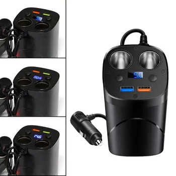 

12V 24V QC3.0 Dual USB Car Fast Charger Cup Charging Voltage Current Display With 2 Cigarette Lighter Socket For Smartphone Tabl