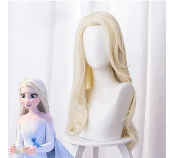 

Movie Princess Elsa Cosplay Wig 65cm Long Blonde Light Golden Curly Heat Resistant Synthetic Hair Wig + Wig Cap