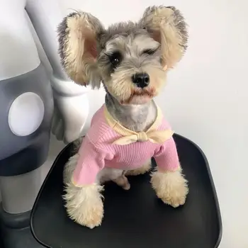 

Schnauzer Bowknot Sweater Jumper Clothes Pet Dog Winter Warm Puppy Hoodie for Small Medium Dogs Yorkie Teddy Jacket Coat YHC60