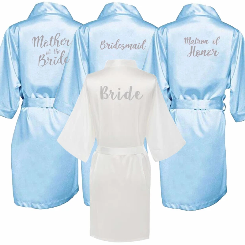 

Bride Bridesmaid silver Letters Robes.Bride Robes Pajamas Bathrobe Nightgown.Women Satin Wedding Kimono Sleepwear Get Ready Robe