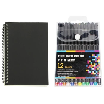 

Retro Kraft Coil Sketch Sketchbooks Blank Notebook (Black and White) with 12Pcs Colorful Neutral Marker Pen Pens