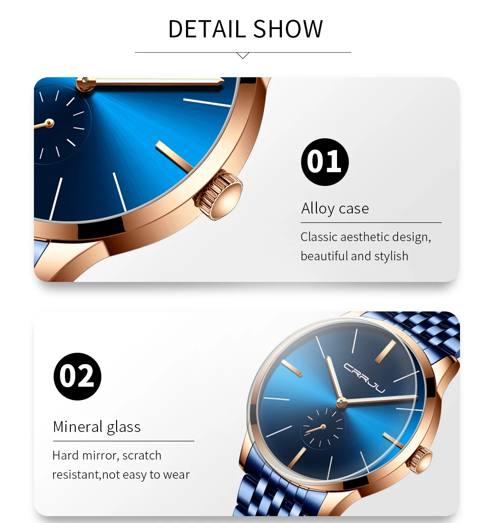 CRRJU мужские часы, модные водонепроницаемые аналоговые часы, повседневные спортивные водонепроницаемые светящиеся часы из нержавеющей стали