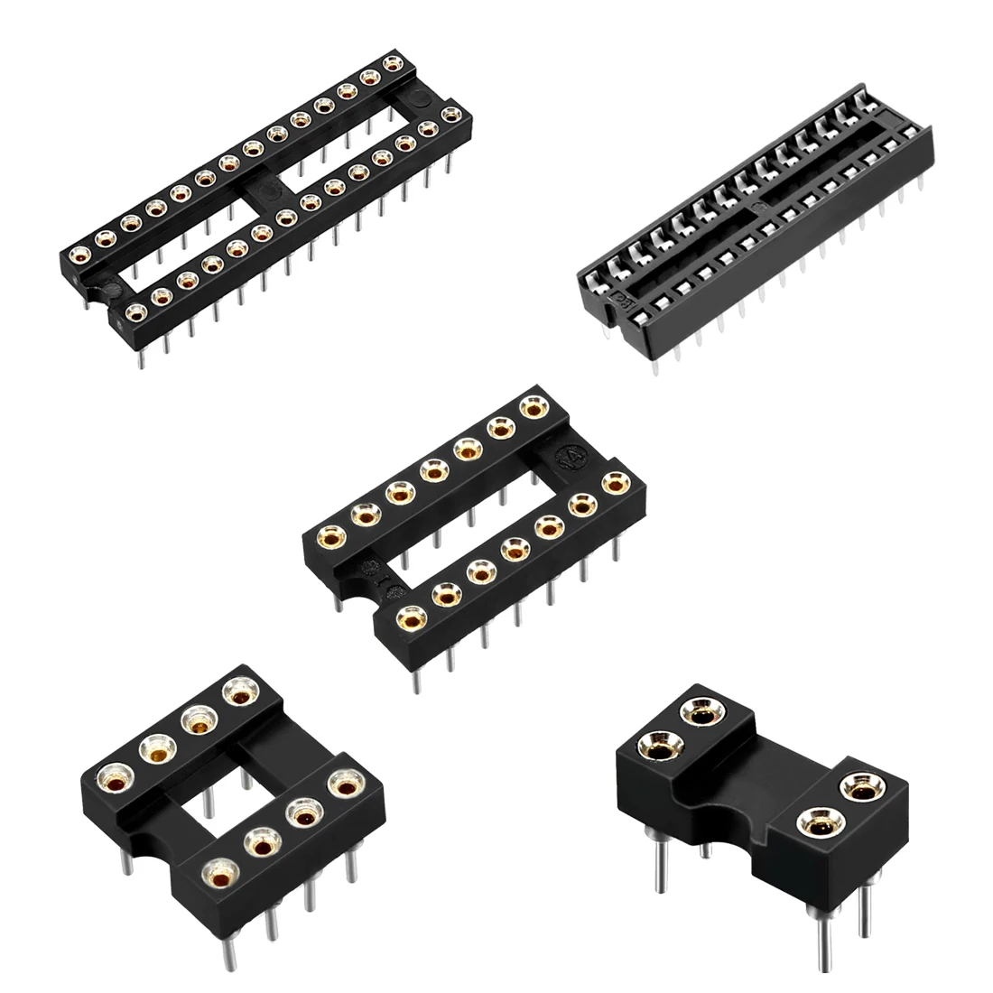 

uxcell 1/2/10/15/17/20/24/28/60pcs 2.54mm Pitch 7.6mm Row Pitch 2 Row 4-20 Round Pins Soldering DIP IC Chip Socket Adaptor