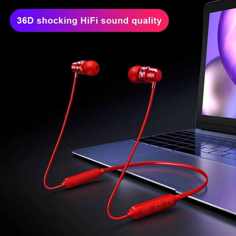 Bluetooth Headphones Neckband Sport Headset Wireless Magnetic Design Noise Reduction Compatible for Huawei Apple PUO88