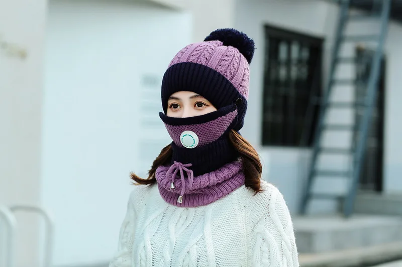 Hat female winter Heating mask neck cap Thickened ear protector knitted cap Korean version riding cap for women/men