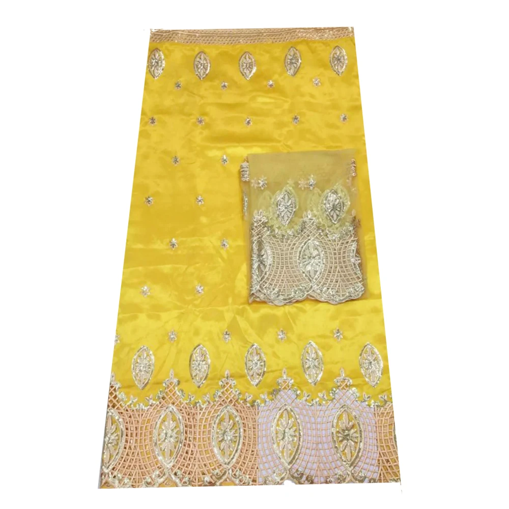 

5 Yards Silk Gorge Lace with 2 Yards Gele Fabric for African Dress, Indian Gorge Lace Fabrics with Sequins Tulle Headtie Scarf