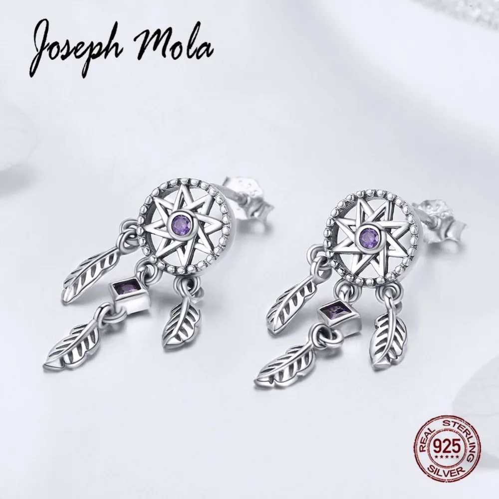 

Joseph Mola 925 Sterling Silver Fine Jewelry Purple Crystal Disk Star Leaves Drop Earrings for Women Party Dating Birthday Gift