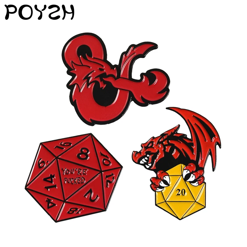 Dungeons and Dragons Enamel pin D20 DnD 20 sided dice Game Brooch Lapel Pins Badges Jewelry Gift for lovers | Украшения и