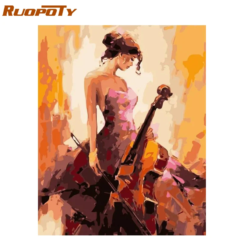 RUOPOTY Frame женский набор для рисования по номерам Играйте в Виолончель холст