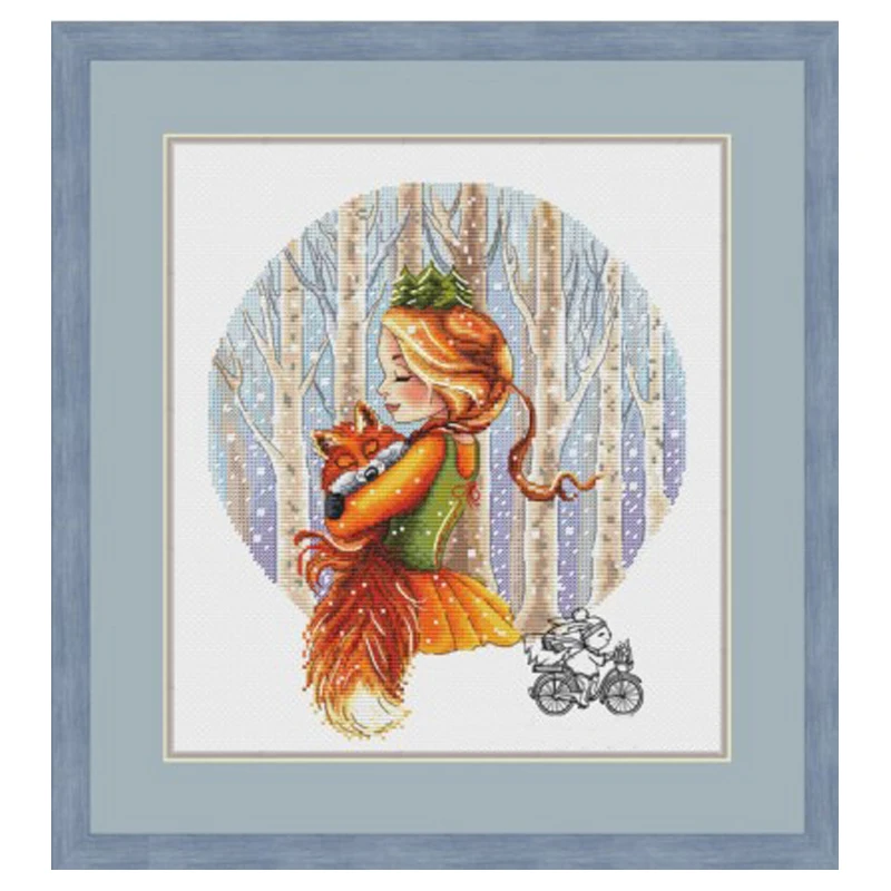 Forest queen the gril and the fox winter forest Fairy