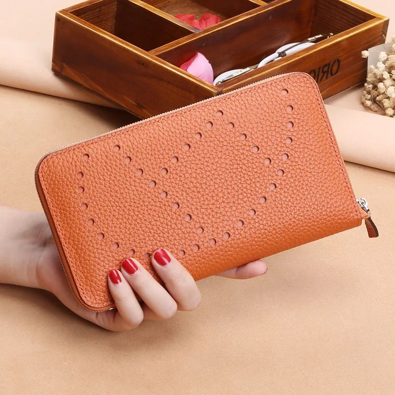 

2019 Popular Litchi pattern womens wallets and purses 100%Genuine leather Long ladies wallet Money Bags clutch Coin Card Holder