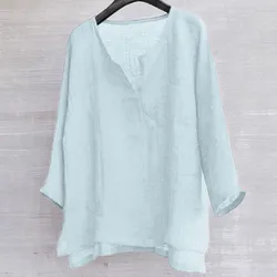 Camisas para homem novo algodão linho breve respirável confortável cor sólida manga longa solto casual camisa t blusa masculina