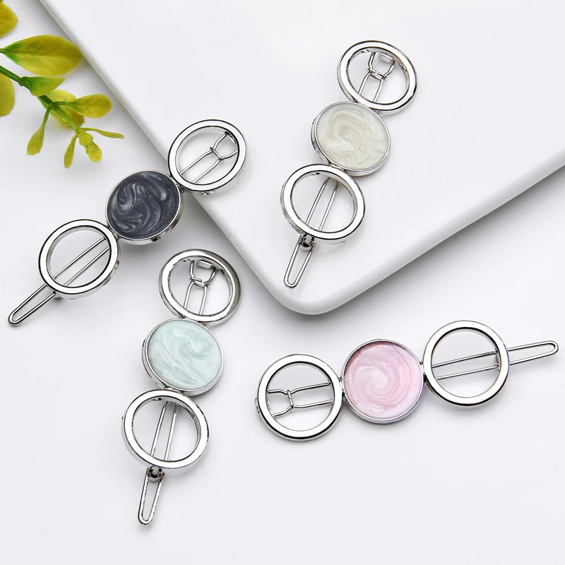 

MINHIN Fashion Women Acetate Round Silver Hair Clip Headwear Hair Ornament Headband Hairpins Fashion Barrette Hair Accessories