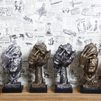 

Creative Thinker Statues Retro Abstract Characters Figurine Do Not Listen/Speak/Look Miniature Sculpture Home Desktop Craft Gift