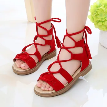 

Girls sandals new summer kids shoes girls tassel zipper lace princess rubber beach sandals flat shoes