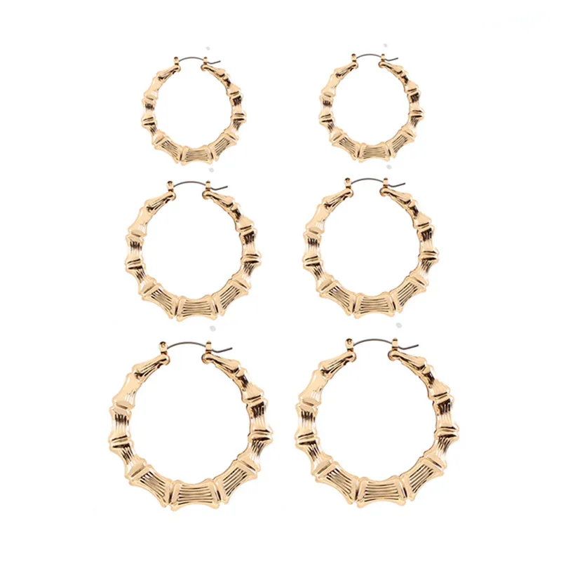 

New Punk Gold Color Big Bamboo Hoop Earrings For Women Hip Hop Large Circle Hoops Bamboo Earrings Statement Jewelry Party Gifts