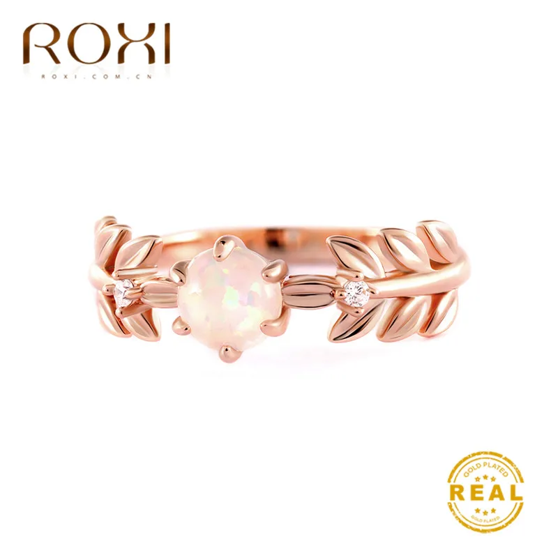 ROXI Cute Laurel Wreath Wedding Rings for Women Olive Tree Branch Leaves Finger Ring Knuckle Jewelry Fire Opal Crystal Rings