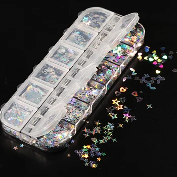 

12grids Silver Series Nail Sequins Colorful Flakes Holographics Butterfly Nail Powder Nail Art Decorations Design Sticker