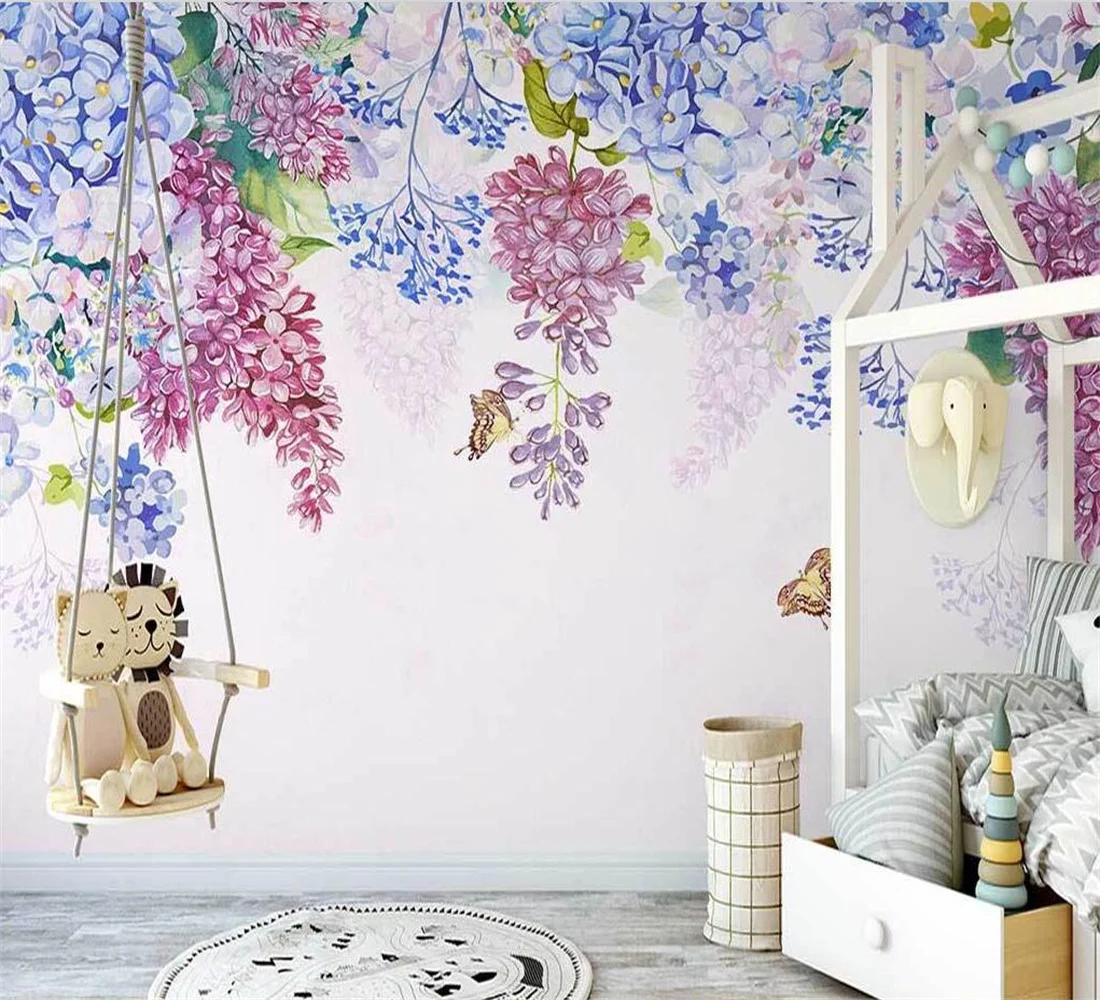 Custom modern mural Nordic hand-painted wisteria flowers papel de parede Fashion indoor background wallpaper papier peint